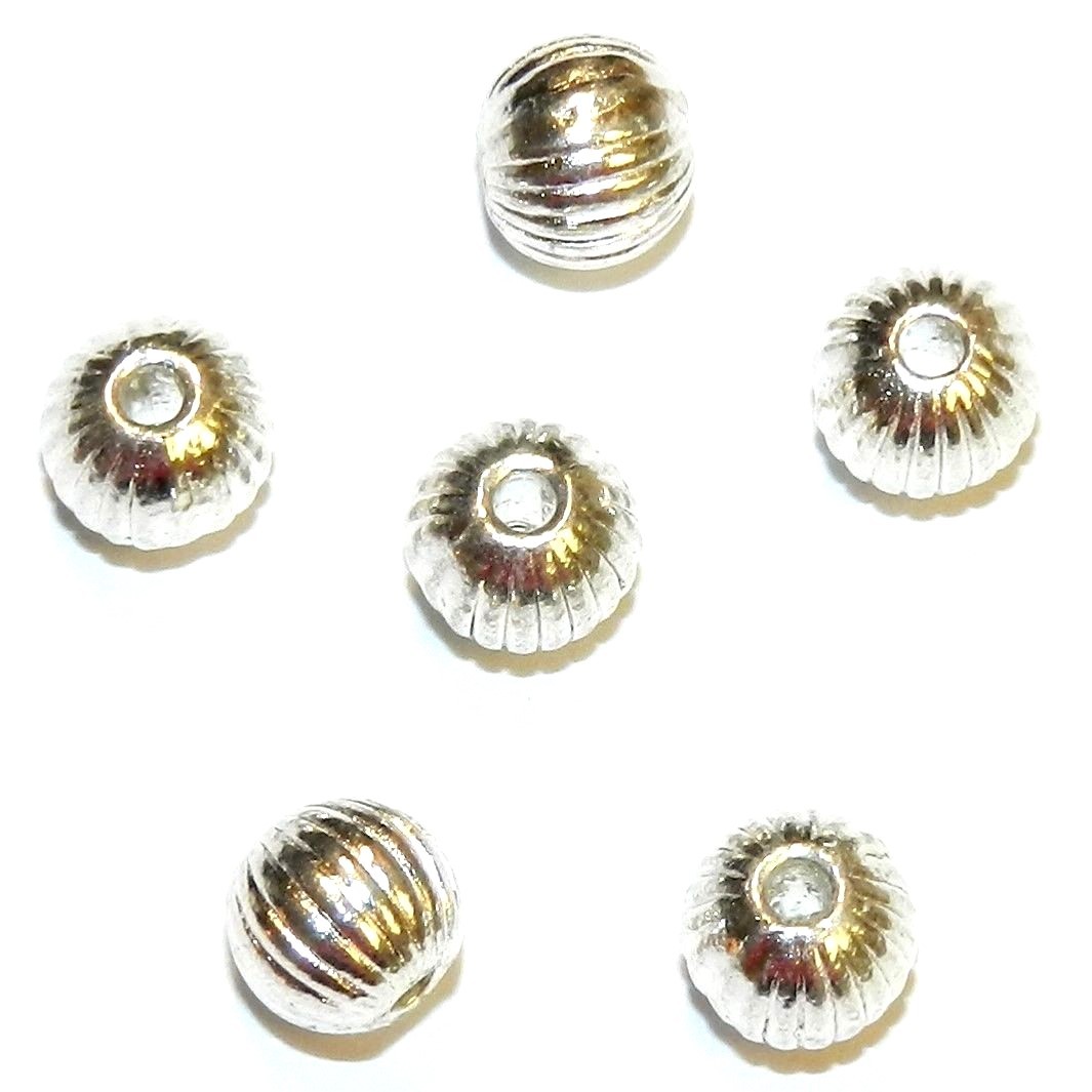 MB7274 Bright Shiny Silver 6mm Corrugated Round Metal Beads 25pc