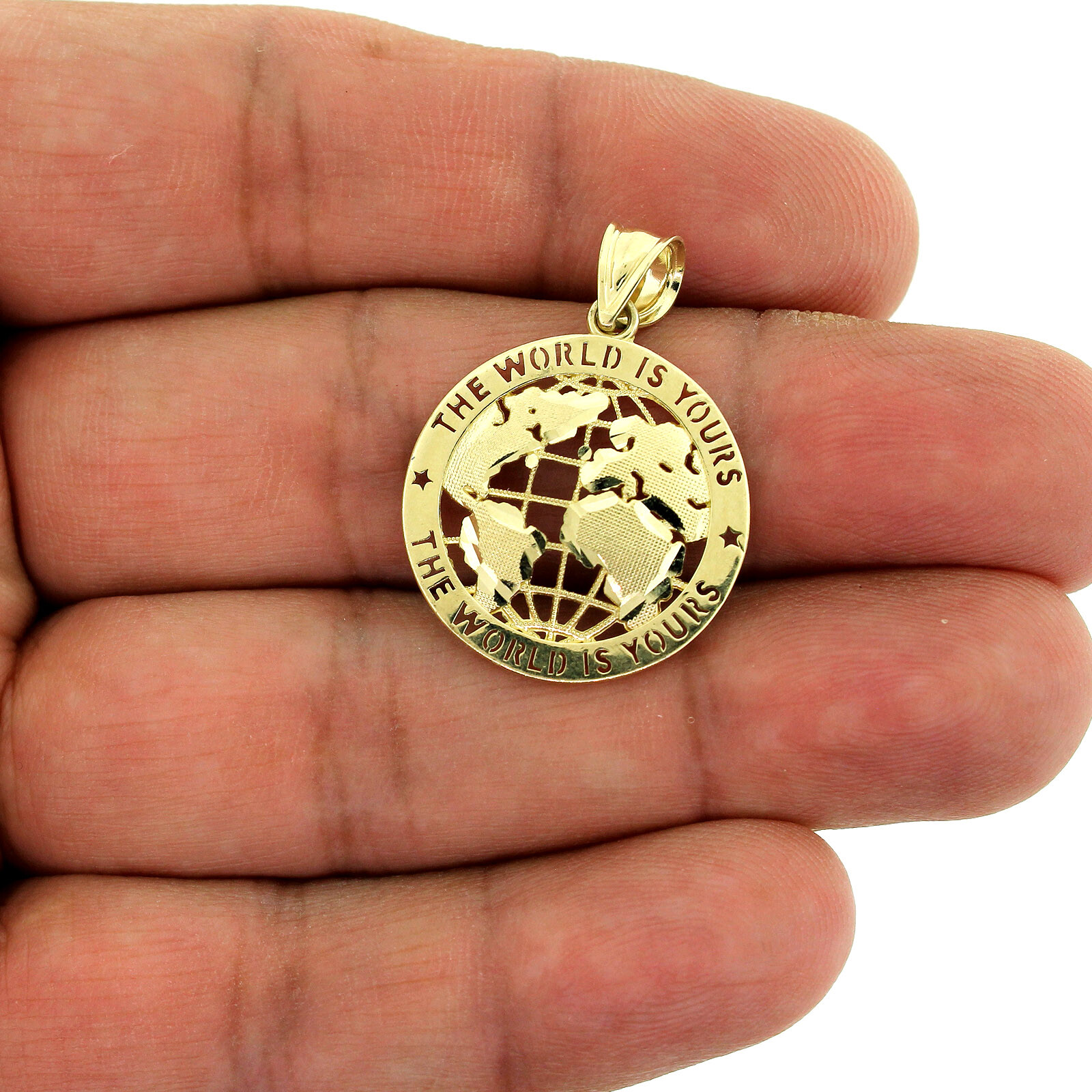 Mens Real 10K Yellow Gold The World is Yours Globe Pendant & 2.5mm Rope Chain