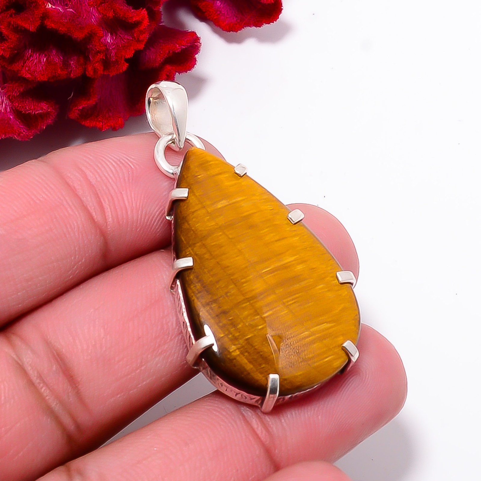 Yellow Tiger Eye – South Africa Gemstone 925 Sterling Silver Pendant 1.83 P9931