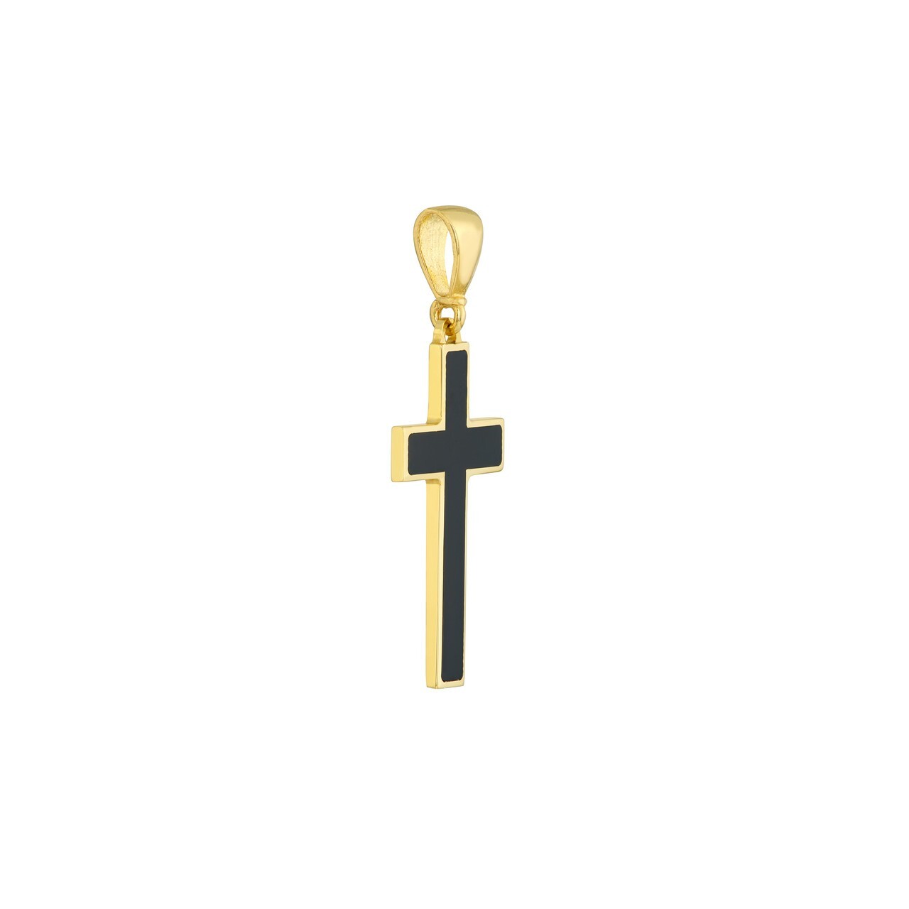 Black Enamel Plain Cross Pendant Solid 14K Real Gold Religious Charm Men Women