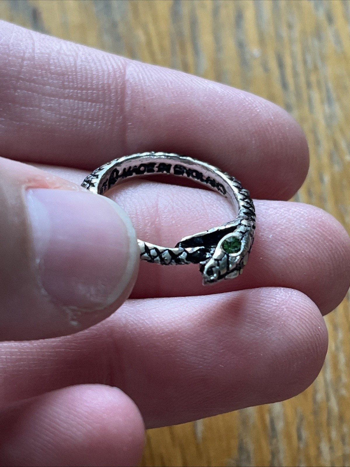 Alchemy England Sophia Serpent Ring Green Swarovski Pewter