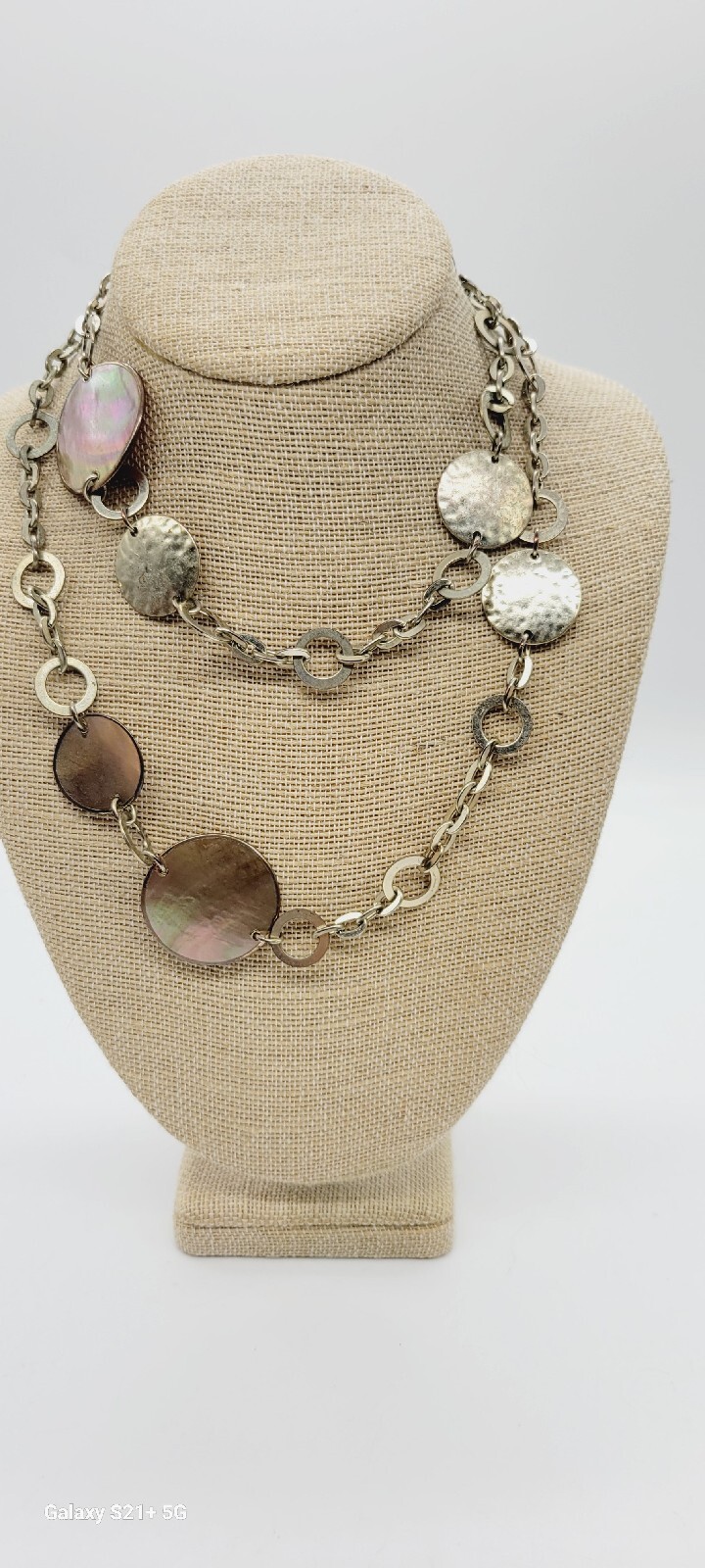 Monet Necklace Gold Tone Abalone Shell Long Vintage 37 in