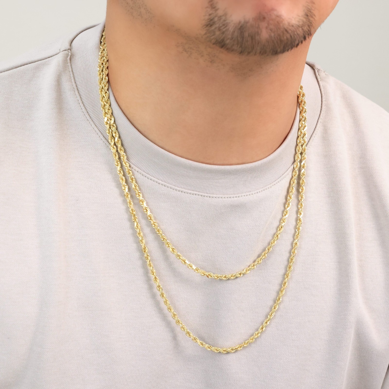 14K Yellow Gold 4mm Italian Diamond Cut Rope Chain Necklace Mens Women 16″- 30″