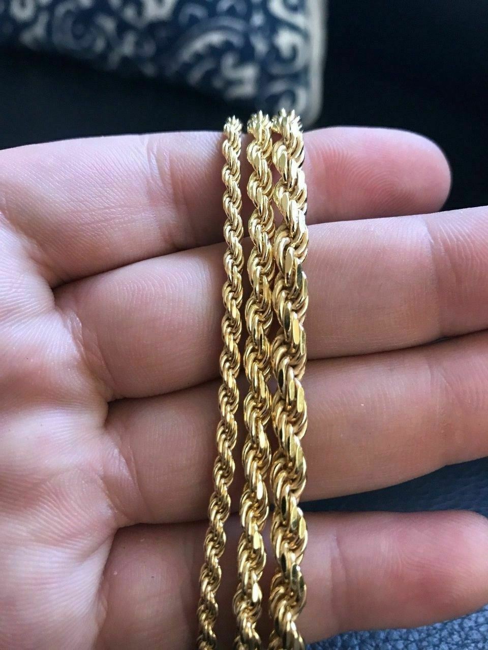 Cadena Estilo Cuerda Bañada En Oro De 14k Sobre Plata 925 Autentica Para Hombre