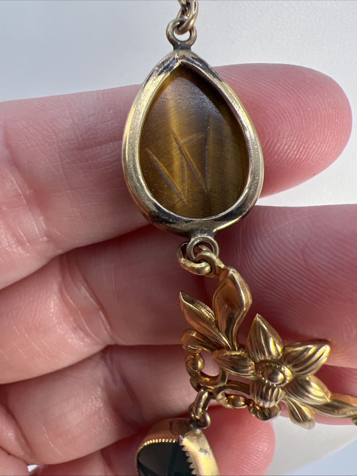 Vintage 1/20 12K GF AMCO Scarab Gemstone Necklace 16” Egyptian Revival