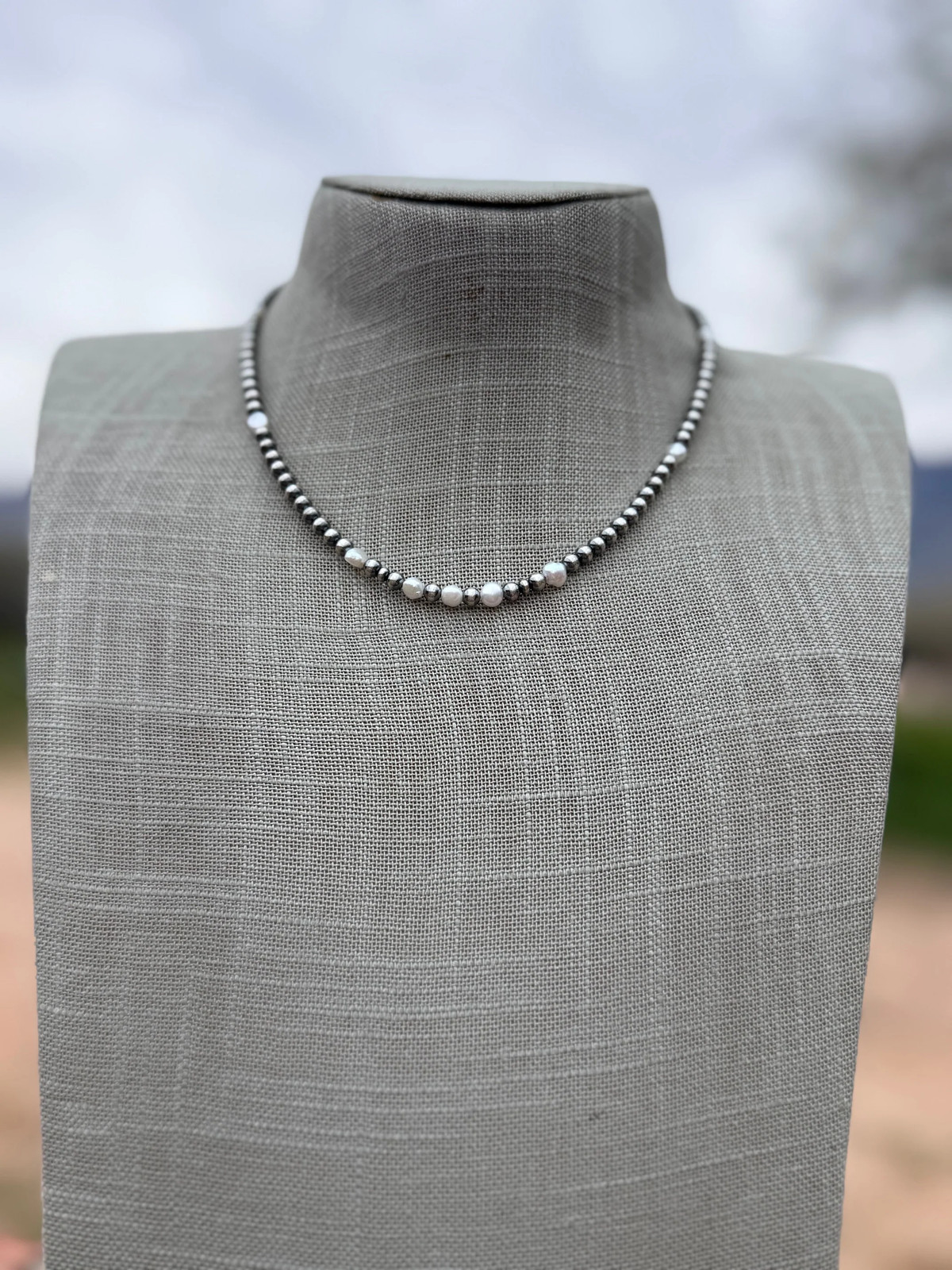 Handcrafted Freshwater Pearl & Sterling Silver Pearl 4mm Beaded Necklace 16″
