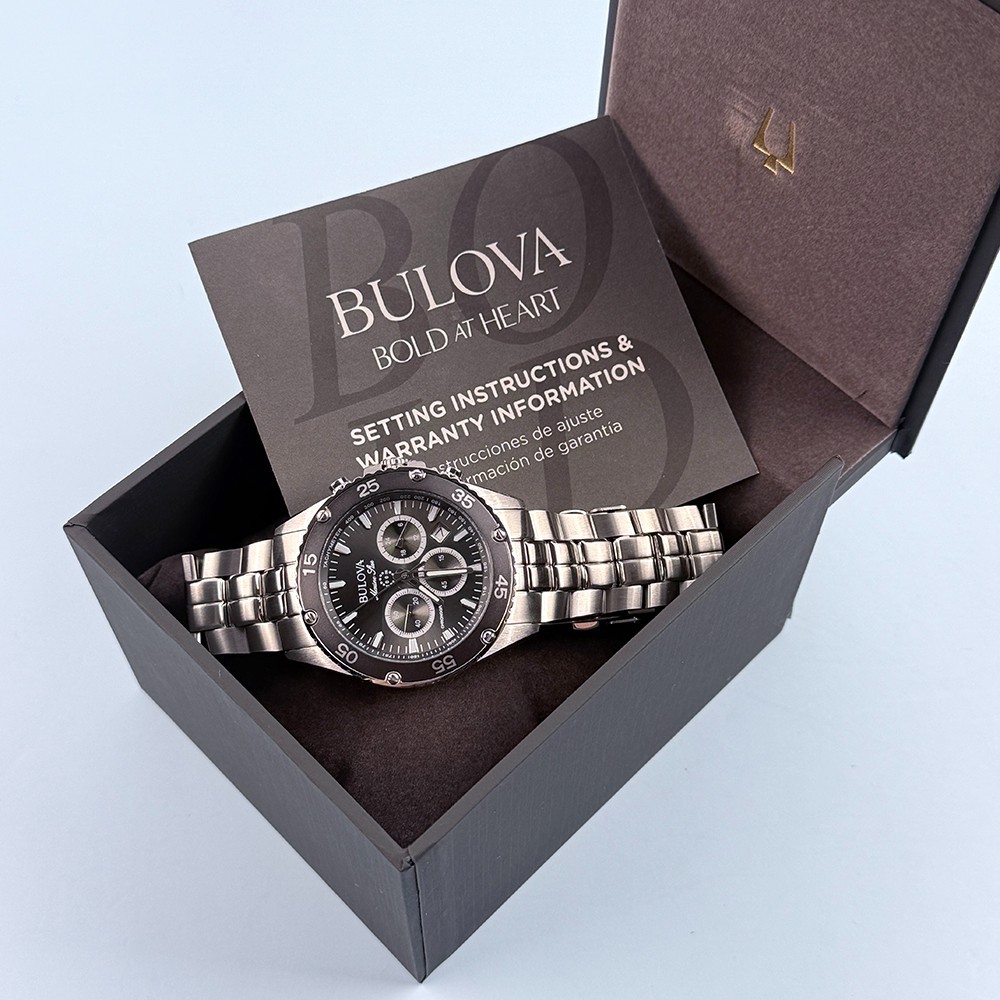 Men’s Bulova 98B401 Marine Star Chronograph Black Dial Quartz Watch 41.5mm