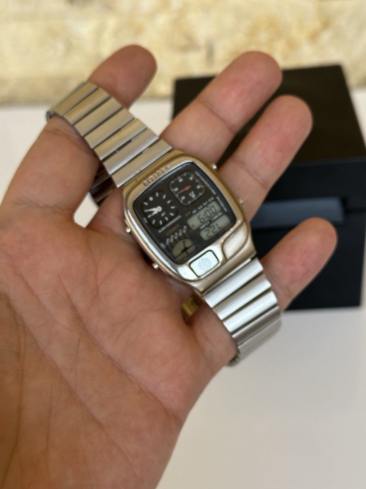 Vintage Citizen Ana-Digi Temp 8982-088549 Watch 35mm Chronograph Temperature Box