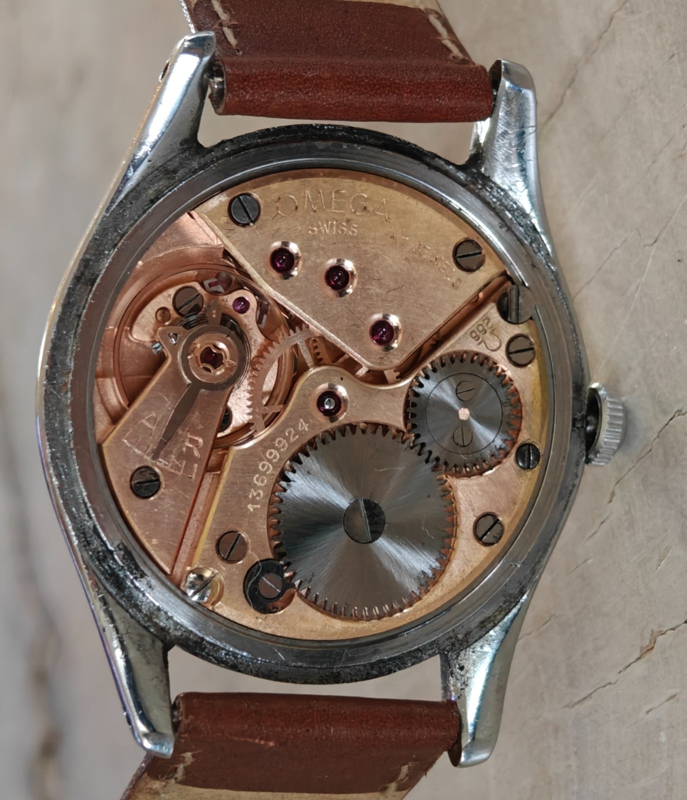 Circa 1952-53 OMEGA bold 36mm all SS, Serviced, looks/runs great, ca. 266!