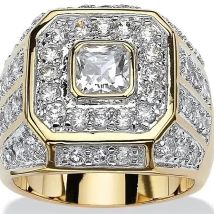 Hip Hop Rock Ring Men Women Luxury Gold Color Zinc Alloy Rhinestone Zircon