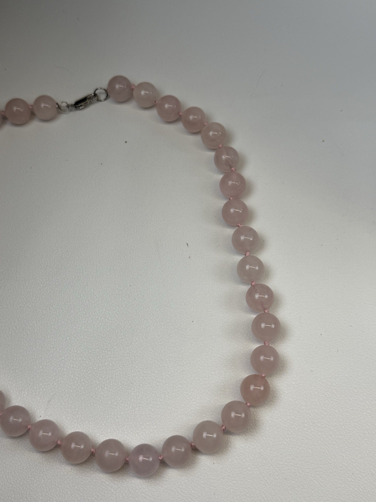Rose Quartz 12.3mm Beaded Sterling Silver Clasp Necklace 2.25″