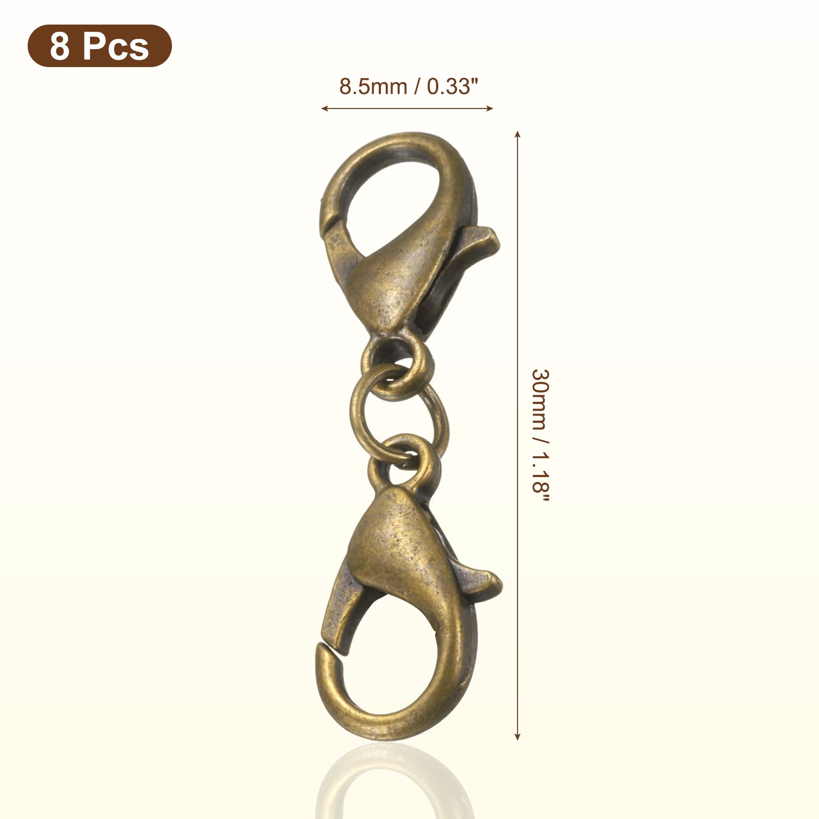 8Pcs Double Lobster Claw Clasps Bracelet Extender 30mm Bronze