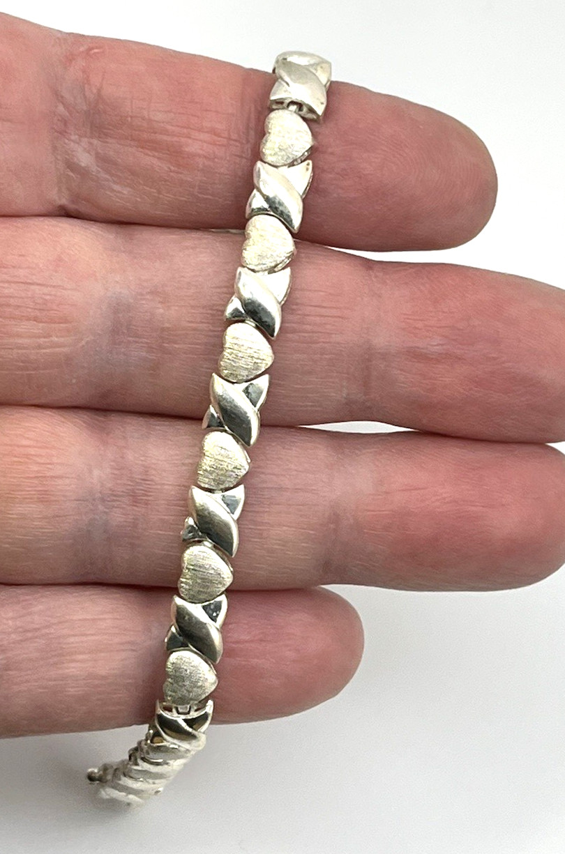 X’s & O’s HEARTS Solid Sterling Silver 925 Panel 7 ” BRACELET 7.5 ” Hugs Kisses