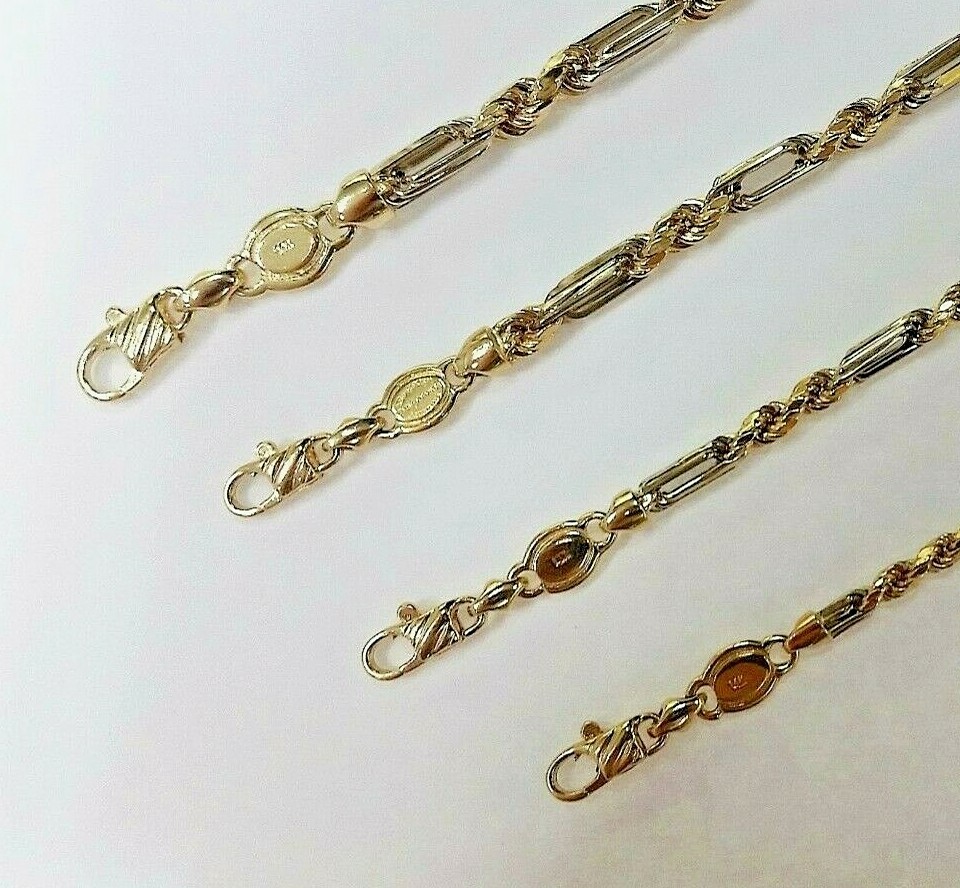 Authentic 14K Tri Color Hollow Figarope Link Chain Necklace 3mm-4.5mm 16″~28″