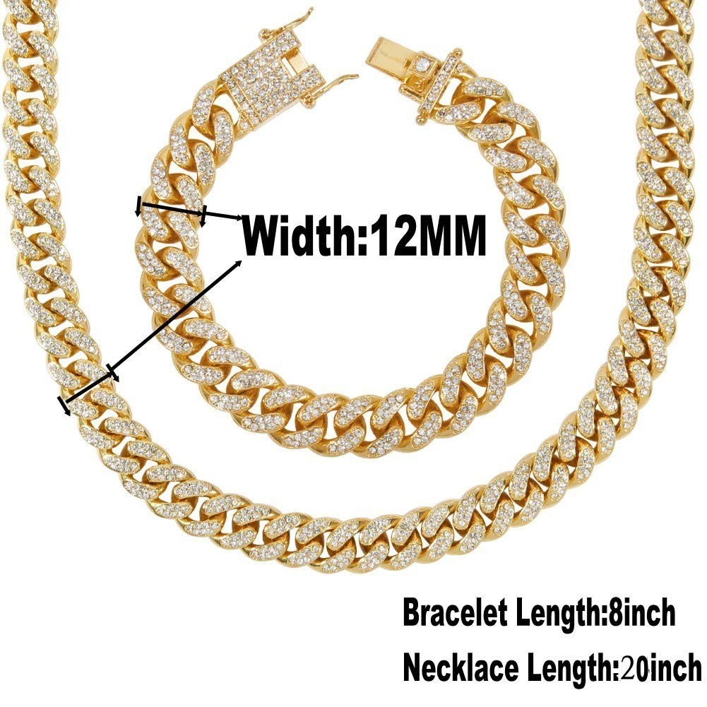 Cuban Link Chain Set for Men 12/14/20mm – 18K Gold Plated, Iced Out Necklace & B