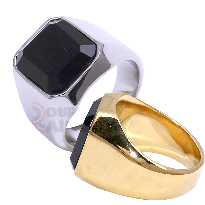 R5 MEN’s Stainless Steel Black Onyx Gold Silver Plated Ring Size 8-13