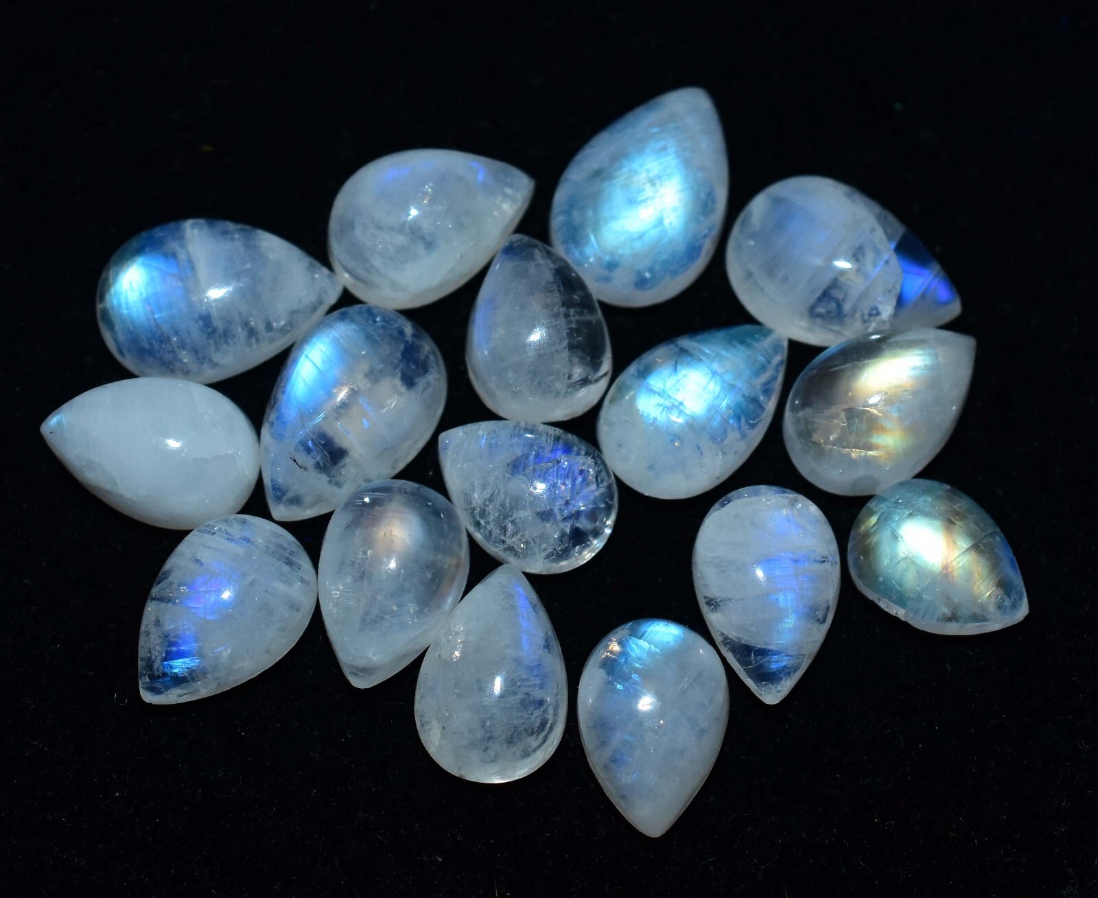 24.90 Ct Natural White Ceylon Moonstone Silky Blue Shine 16 Pcs Loose Gemstone
