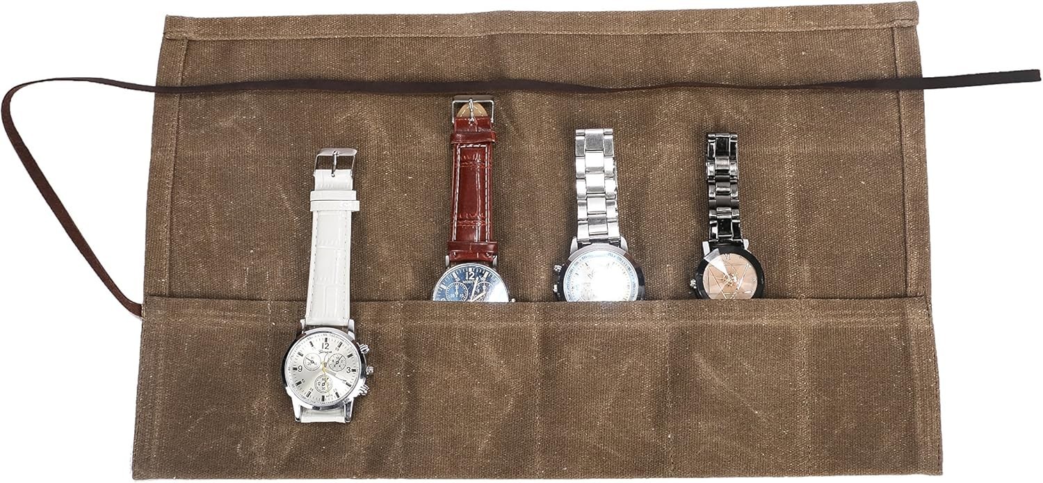 Waxed Canvas Watch Roll Handmade Waterproof Multi-Purpose Travel Case Watch Roll