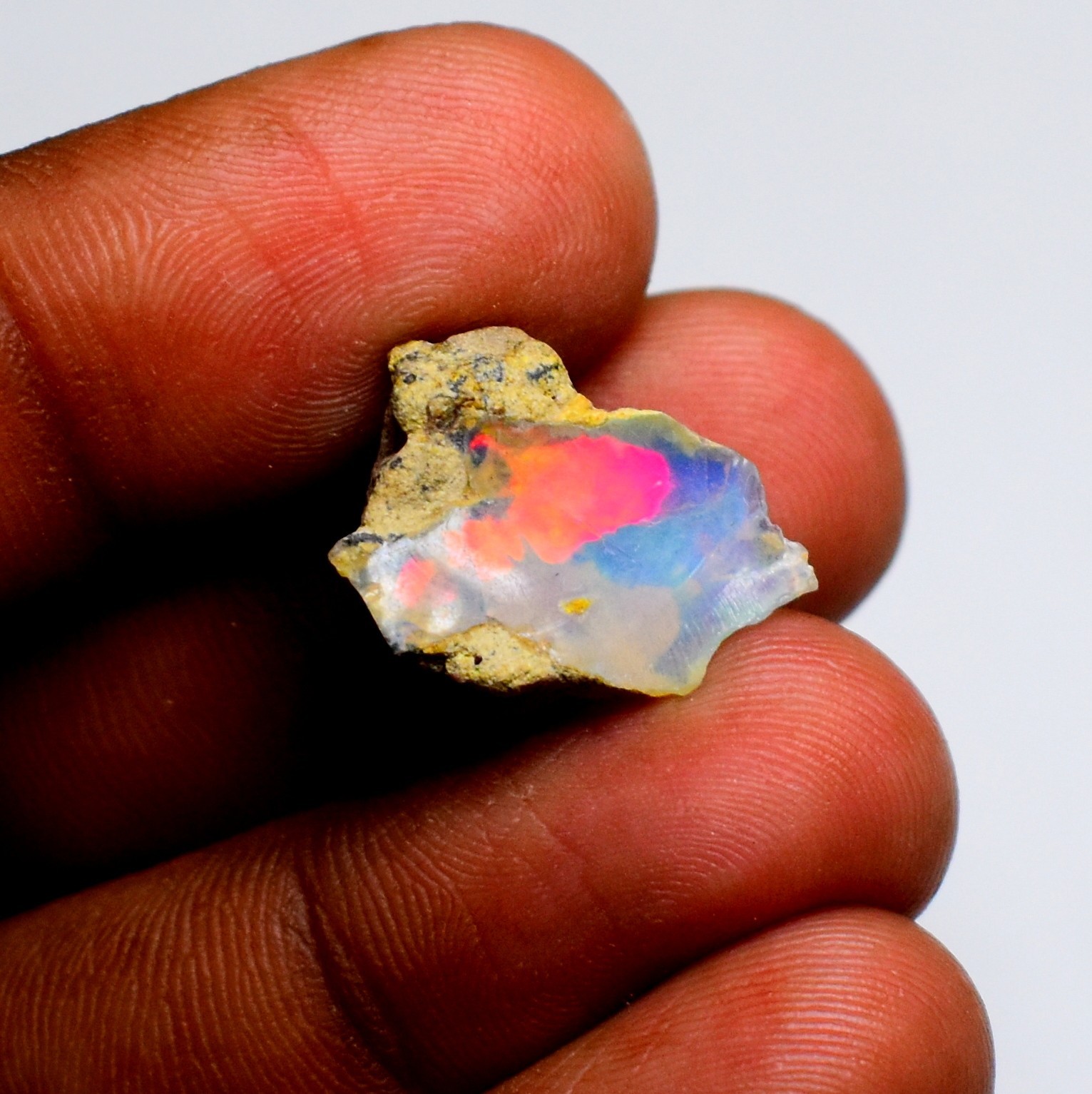 Natural Ethiopian Opal Rough, Multi Fire White Opal Raw 6.40 Cts 18×14 mm