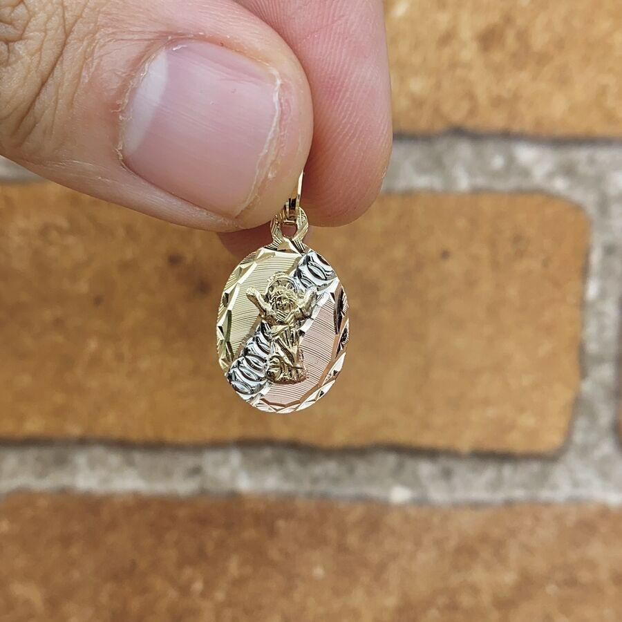 14K Gold Filled Baby Jesus Pendant 20x13mm Tri Color Divino Nino Charm Kids Boys