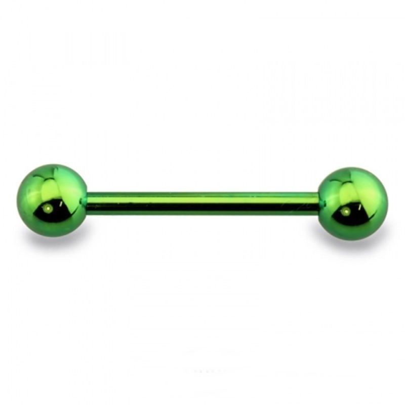 Barbell Tongue Nipple Ring 14 Gauge 1/2″ 5mm Balls Titanium IP Green Light Body