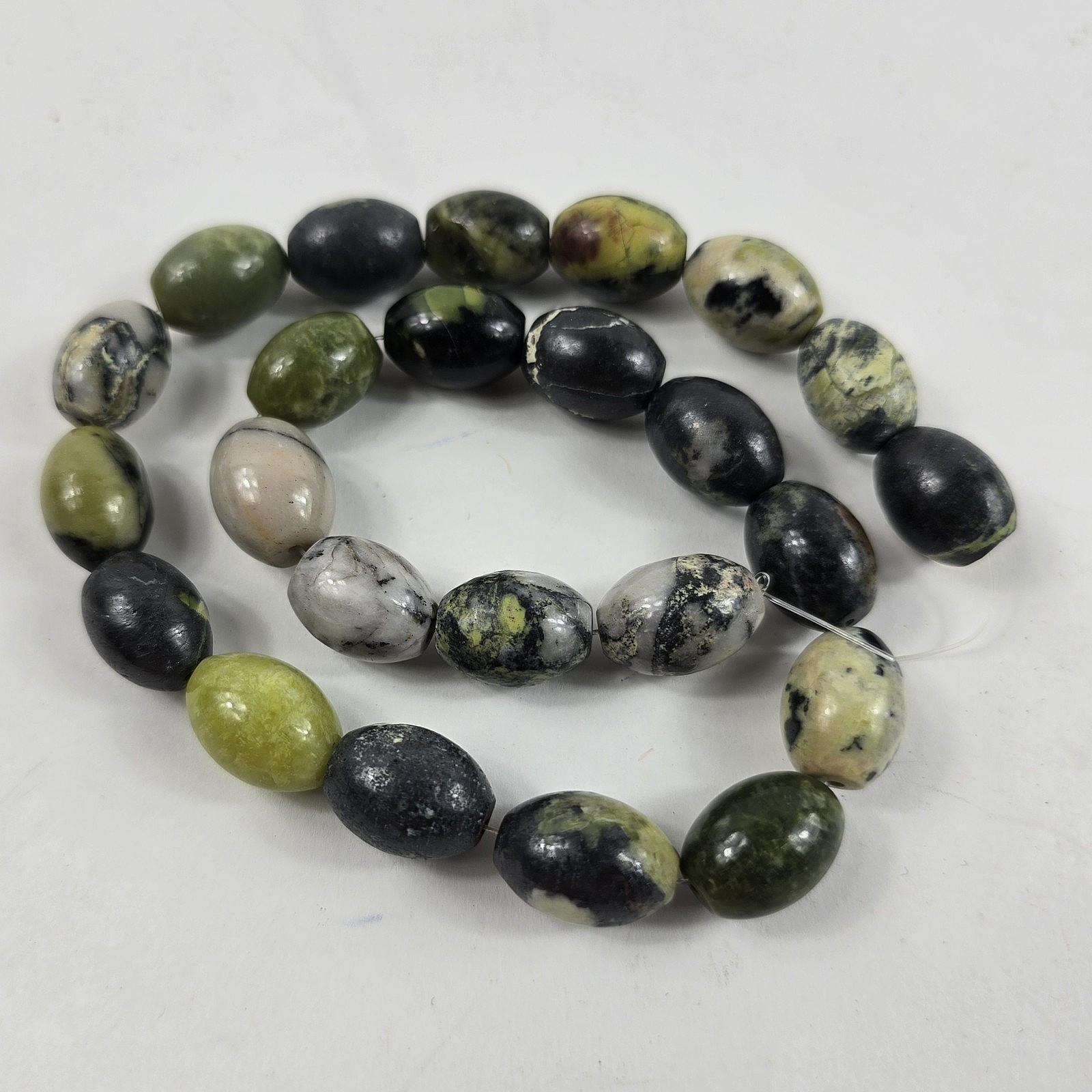 Serpentine Jade Beads Oval Green Untreated 16×12 mm, 15 Inch Strand