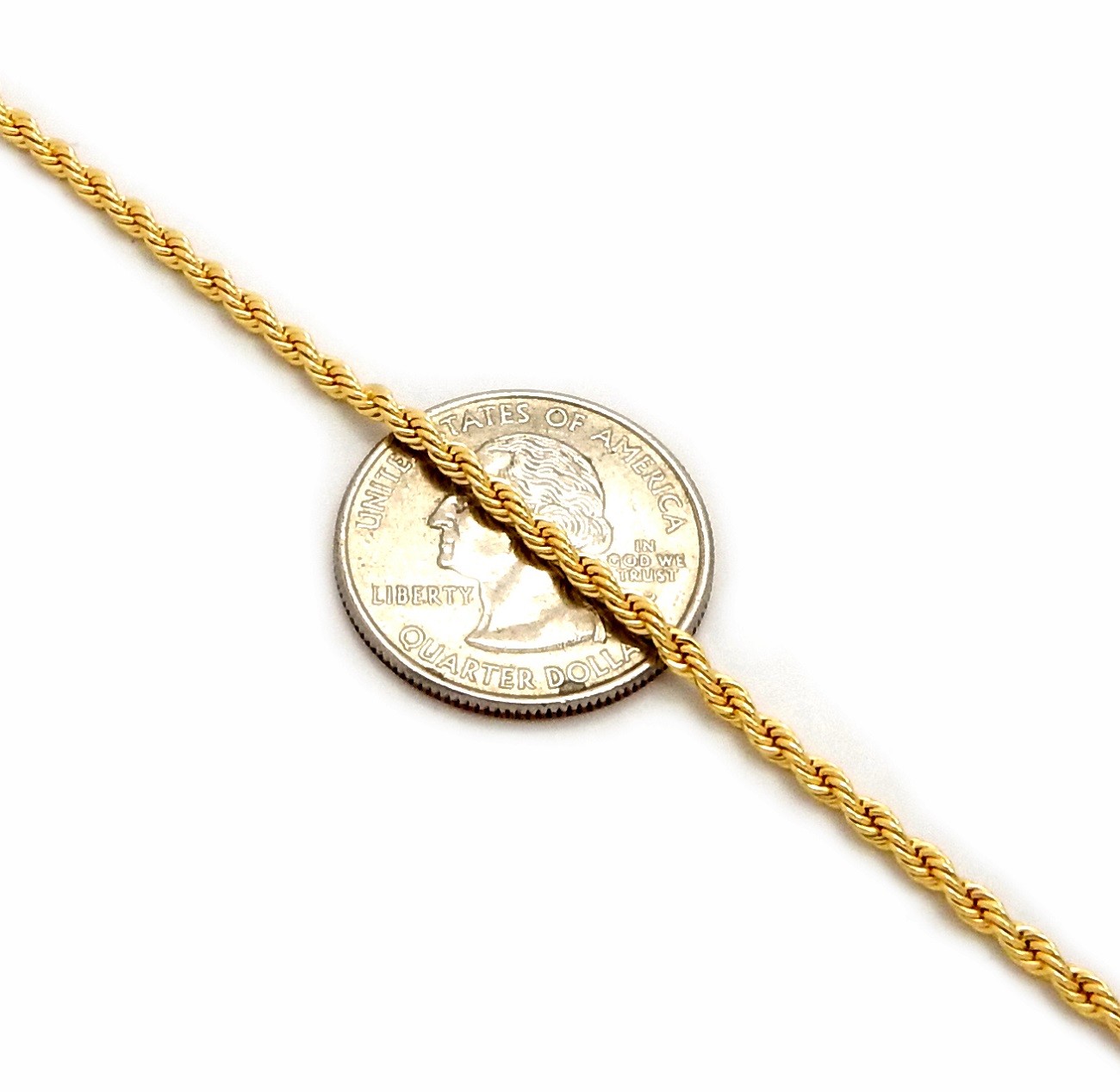 Mens Rope Chain Necklace 2.5mm 14k Gold Plated 18″, 20″, 22″, 24″, 26″, 30″ inch
