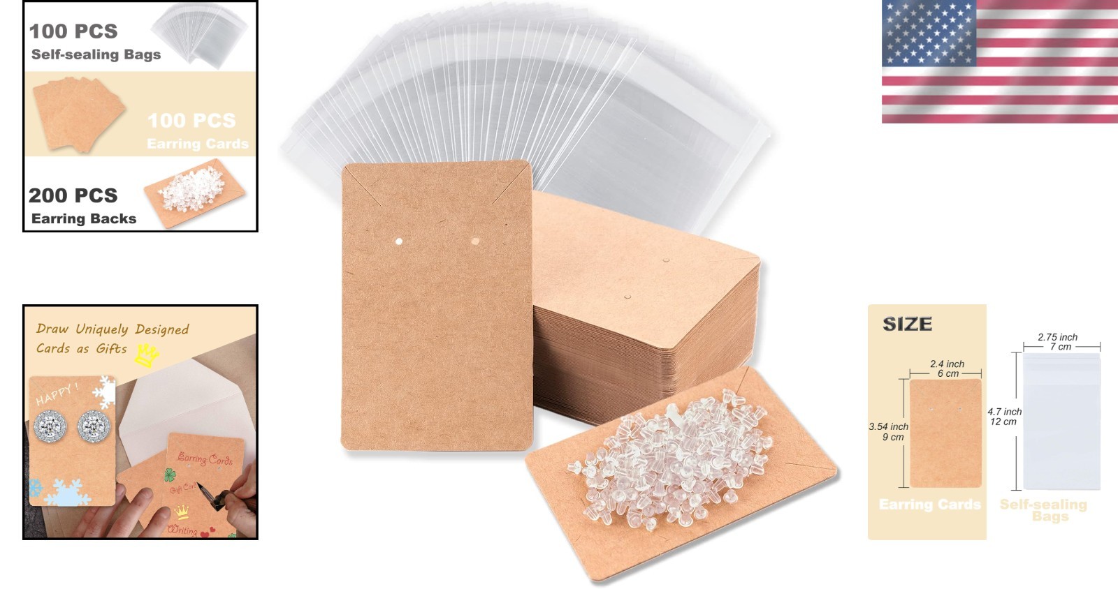 100 Earring Display Cards with 200 Backs & 100 Bags – Perfect for Every Occasion