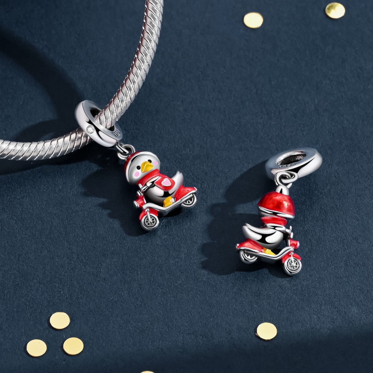 MULA Original 925 Sterling Silver Charm Red Small Duck Bike fit Women Bracelet