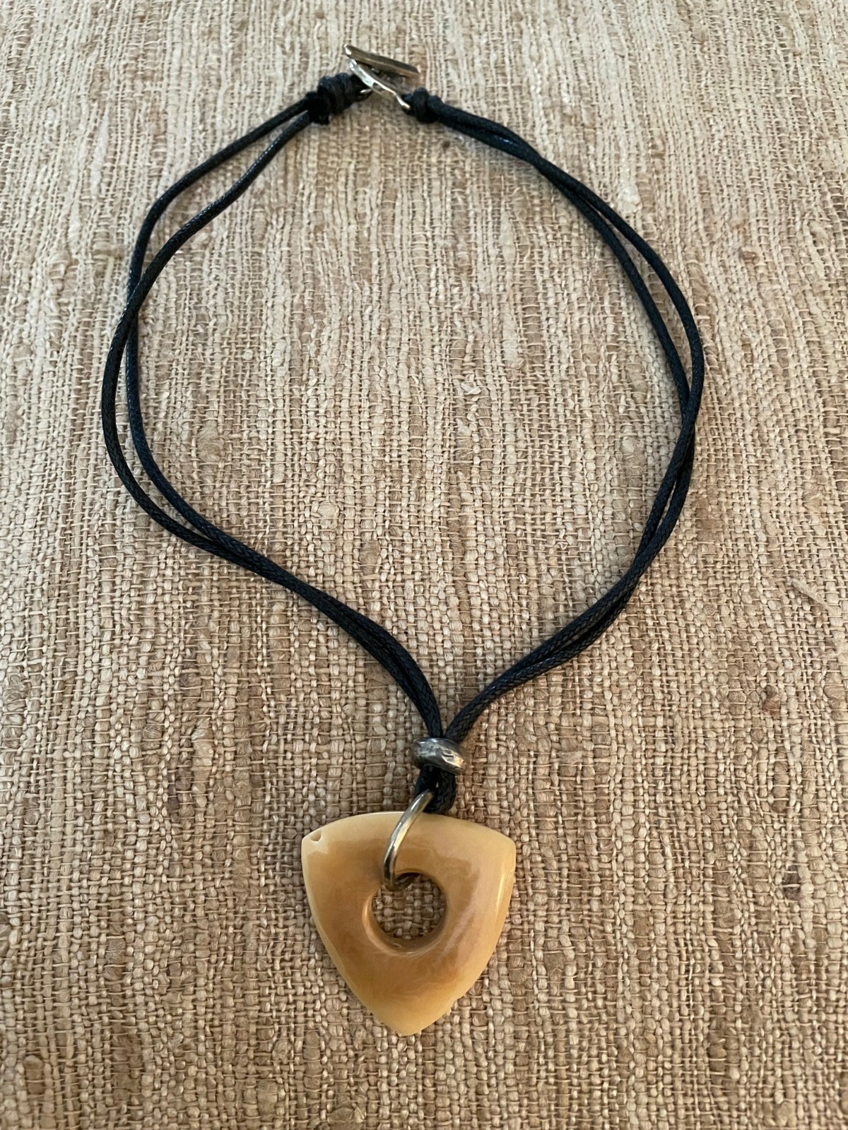 Susan Cummings vintage tagua nut triangle pendant necklace