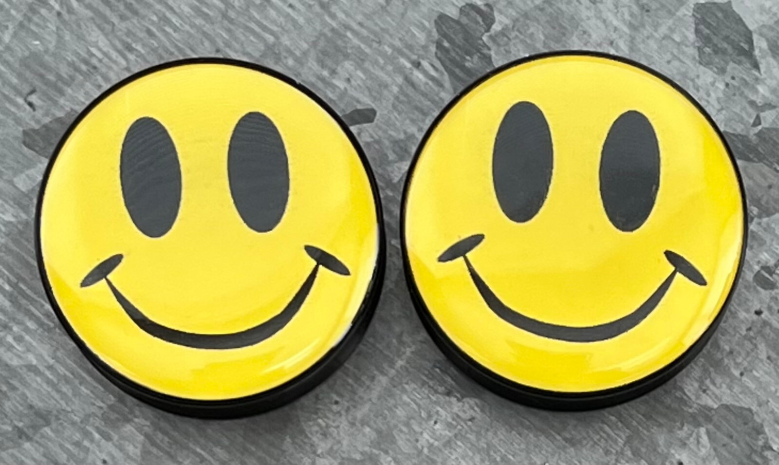 PAIR Smiley Face Plugs Logo Double Flare Saddle Earlets Earrings Guages Gauges