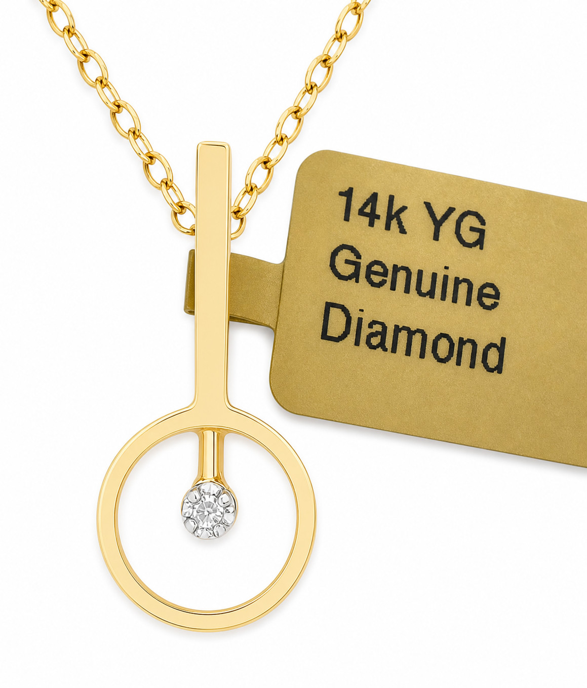 GENUINE DIAMOND SOLITAIRE PENDANT SOLID 14K YELLOW GOLD – New With Tag