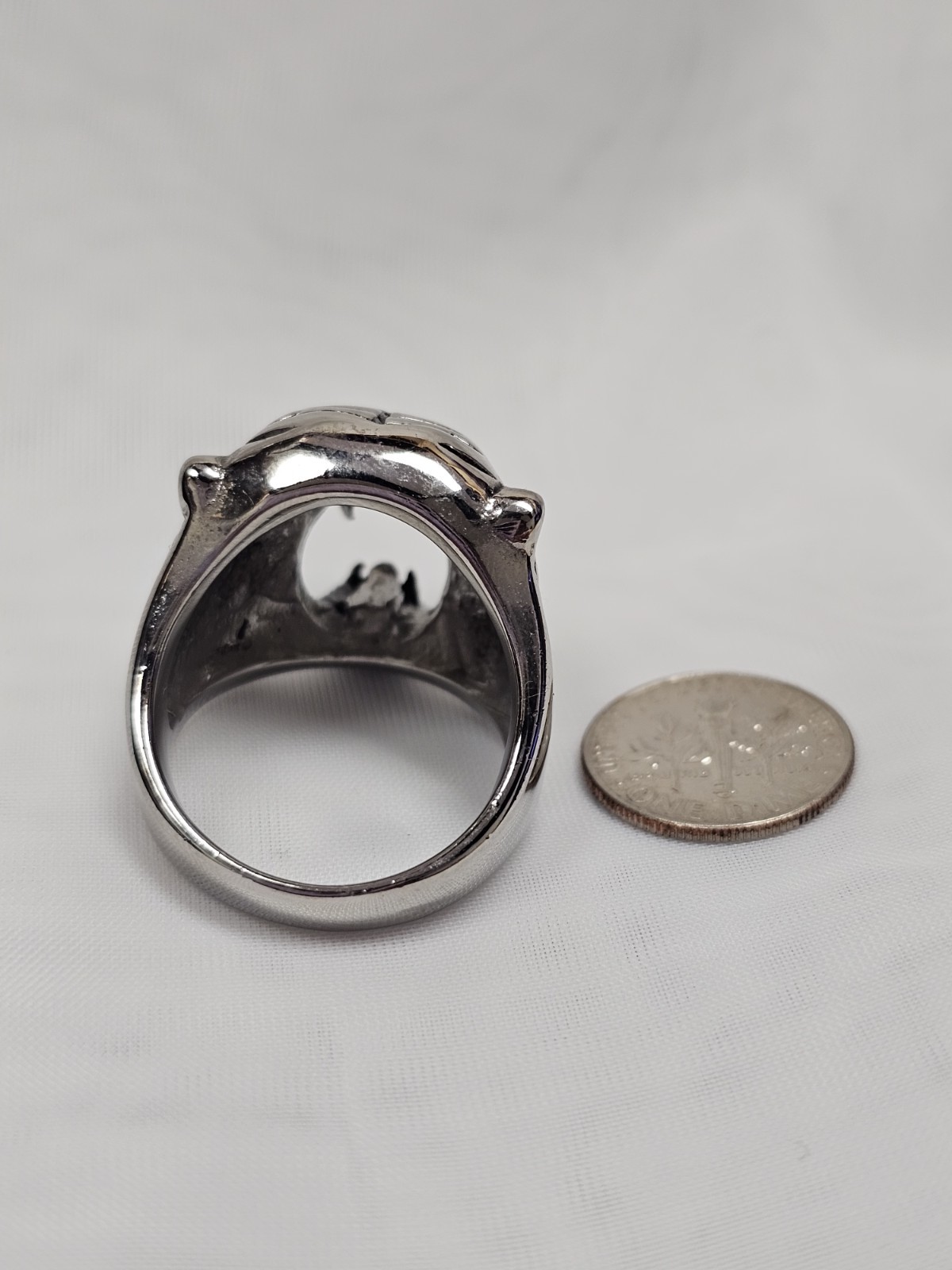 Silver Tone Tiger Head Signet Ring No Stone Animals & Insects Theme Size 11