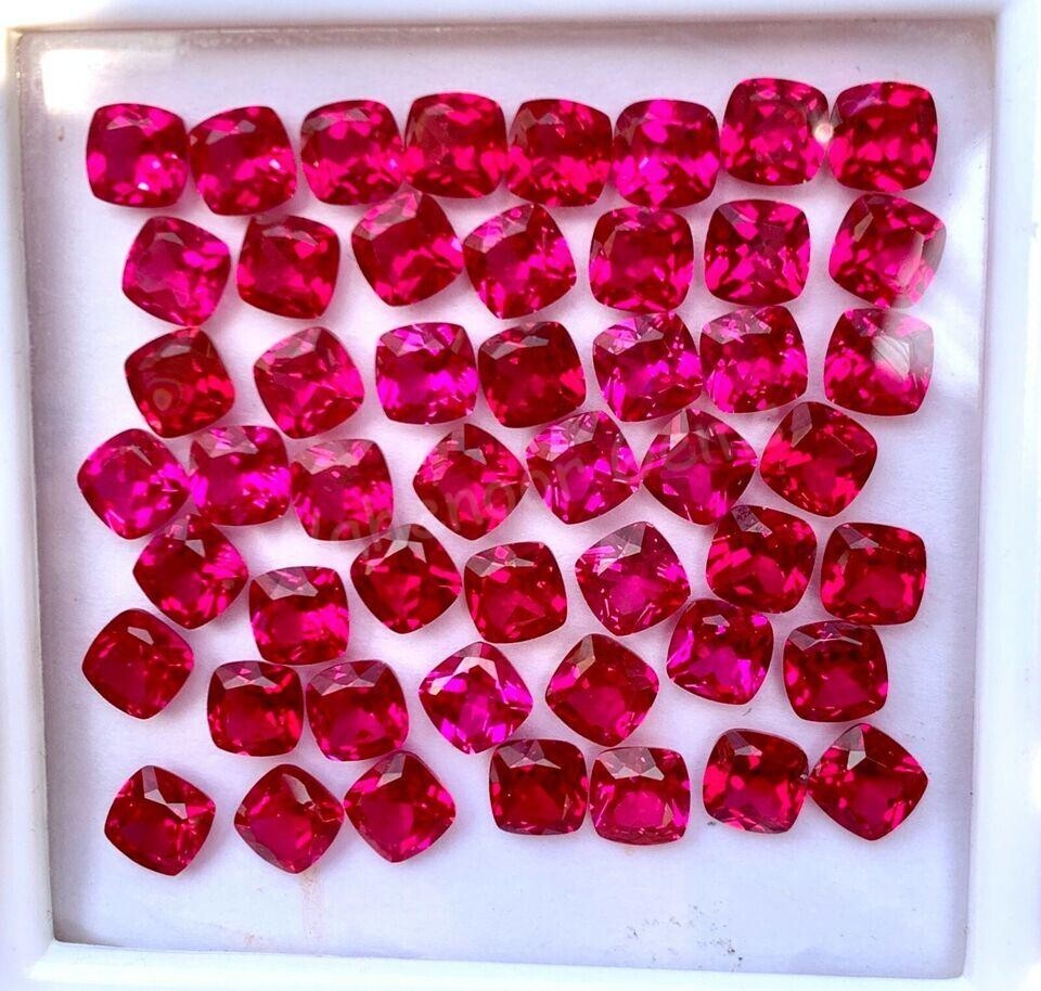 50 Pcs Natural Red Mogok Ruby Cushion 6.00 MM Certified Treated Loose Gemstone