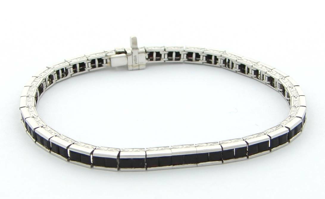 PLATINUM TENNIS BRACELET ONYX STRAIGHT LINE BRACELET 9.45 CARATS NEW