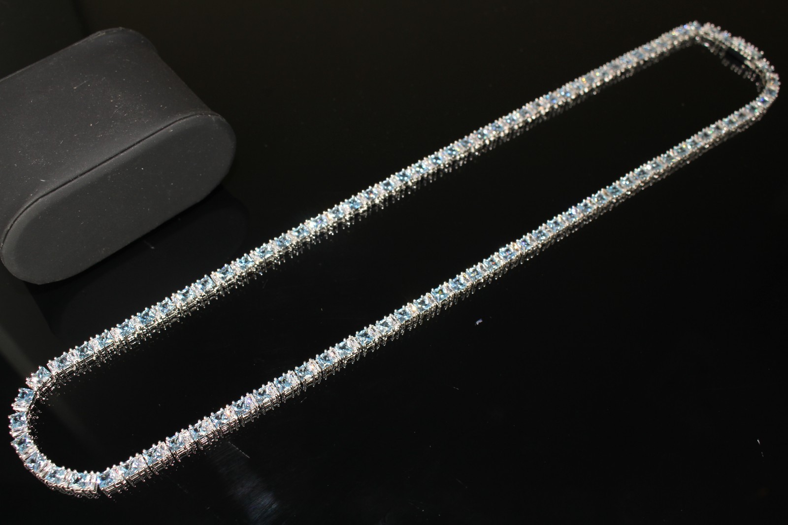 4mm True Blue Tennis Chain Necklace 85ctw BAGUETTE Lab Sim VVS1 Diamond Sapphire