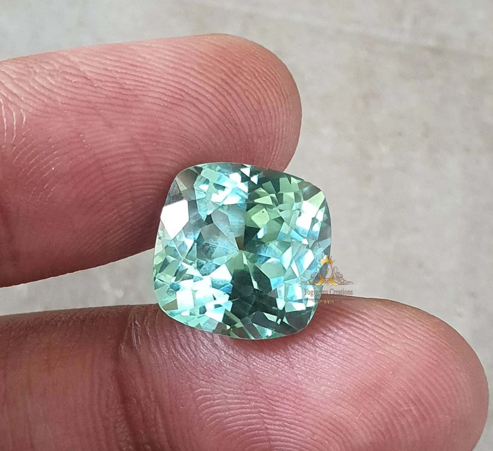 Certified 10.00 Ct Flawless Lagoon Green Tourmaline Cushion Cut Loose Gemstone