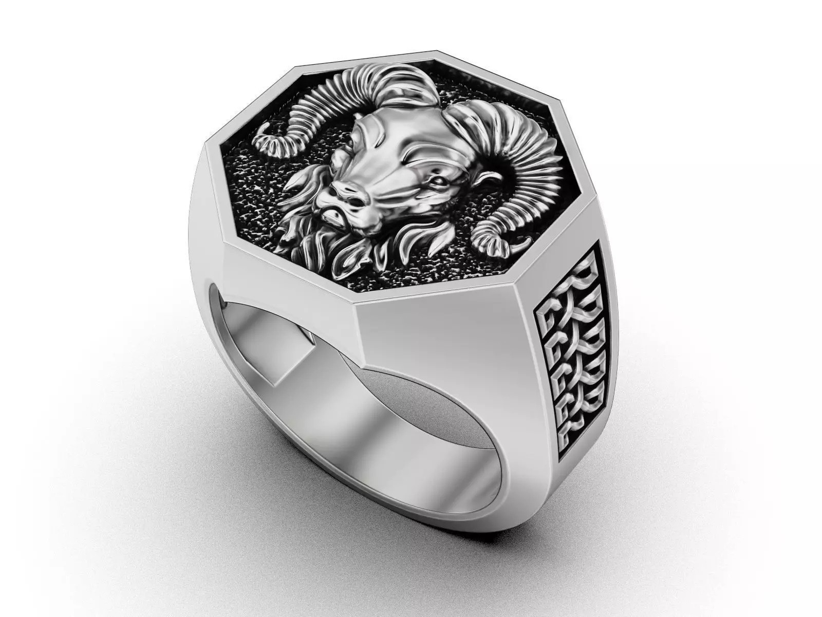 Oxidized Men’s Powerful Ram Head Gothic Punk 925 Sterling Silver Statement Rings