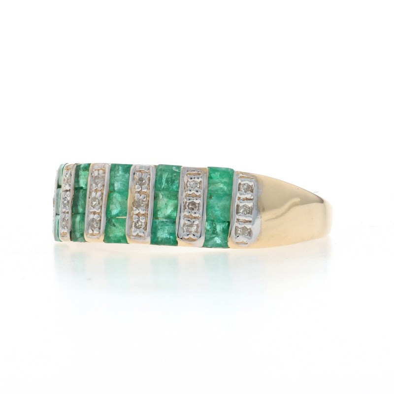 Yellow Gold Emerald Diamond Cocktail Band – 14k Square .96ctw Ring