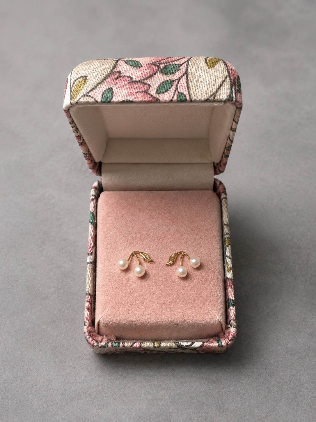 14k Yellow Gold Pearl Double Cherry Earrings Studs Vintage W/ Box ZZ 585 Stamp