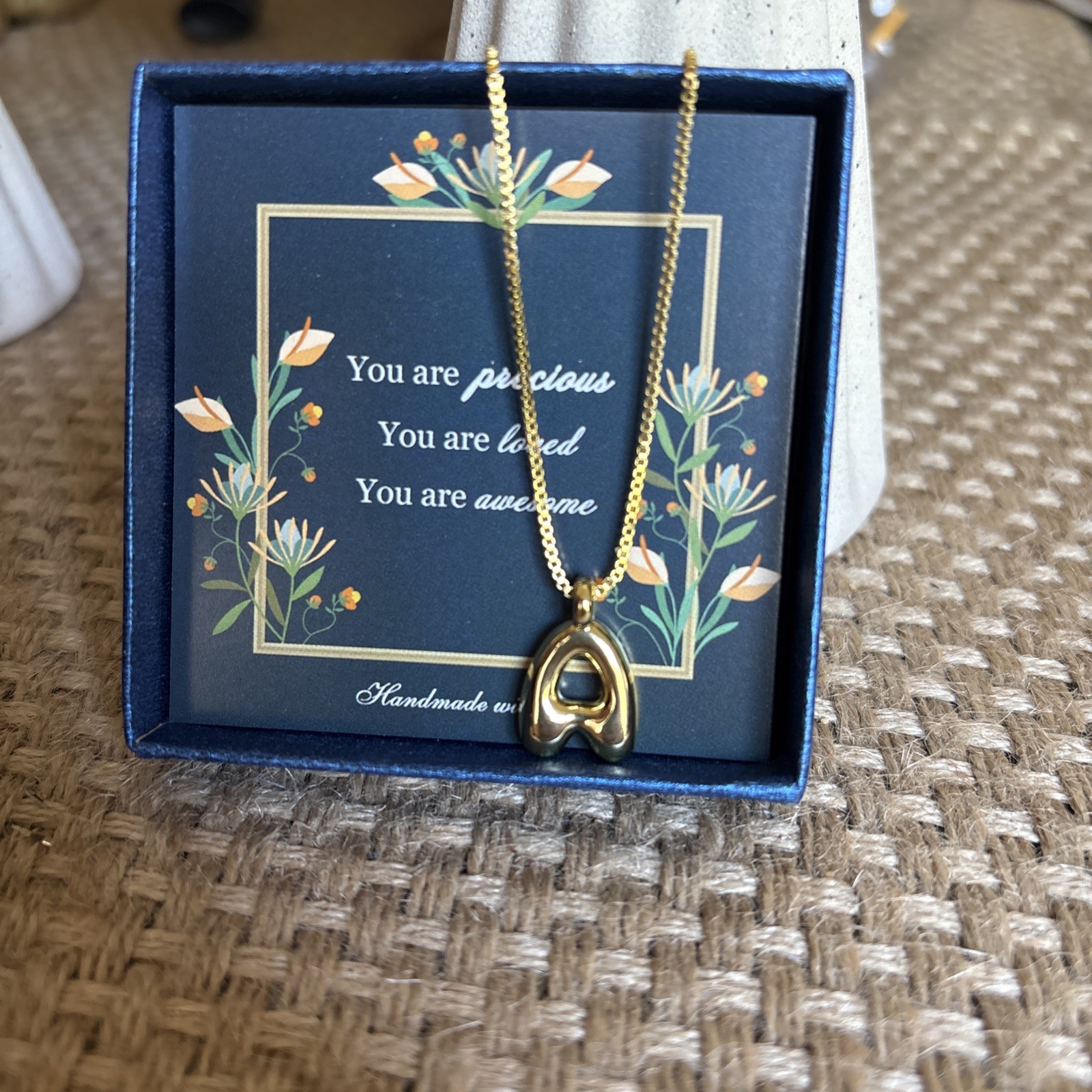 Bubble Letter “A” Necklace In Gold Color 16” Chain With 2” Extender