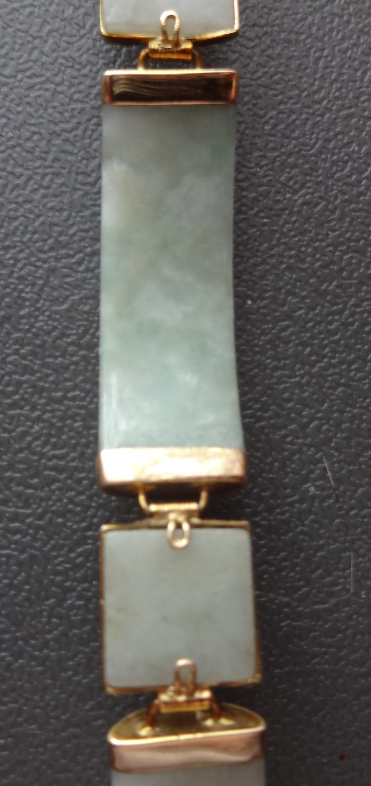Vtg Chinese 14K Yellow Gold Jade Link Dragon Panels Bracelet Pale Green Celadon