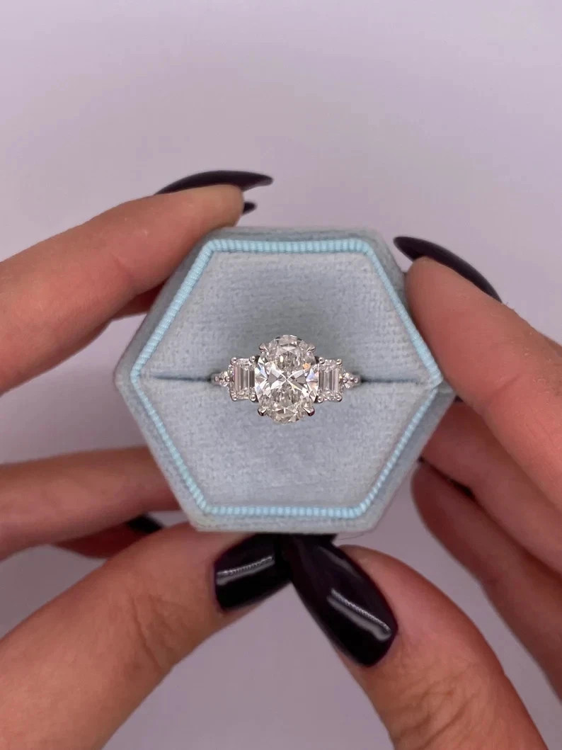 3.20 Ct White Moissanite Oval Cut Bridle Wedding Ring 925 Sterling Silver