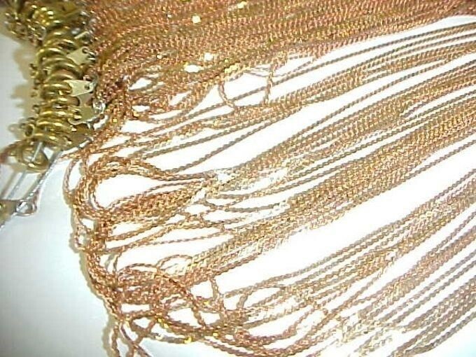36 VINTAGE ROSE BRASS SERPENTINE 1mm. FINE CHAIN 30″ NECKLACES S75