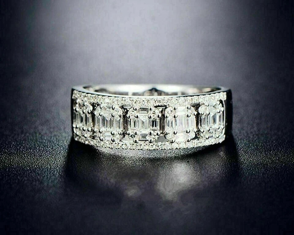 2.30Ct Lab Created Diamond Half Eternity Anniversary Band 14K White Gold Over