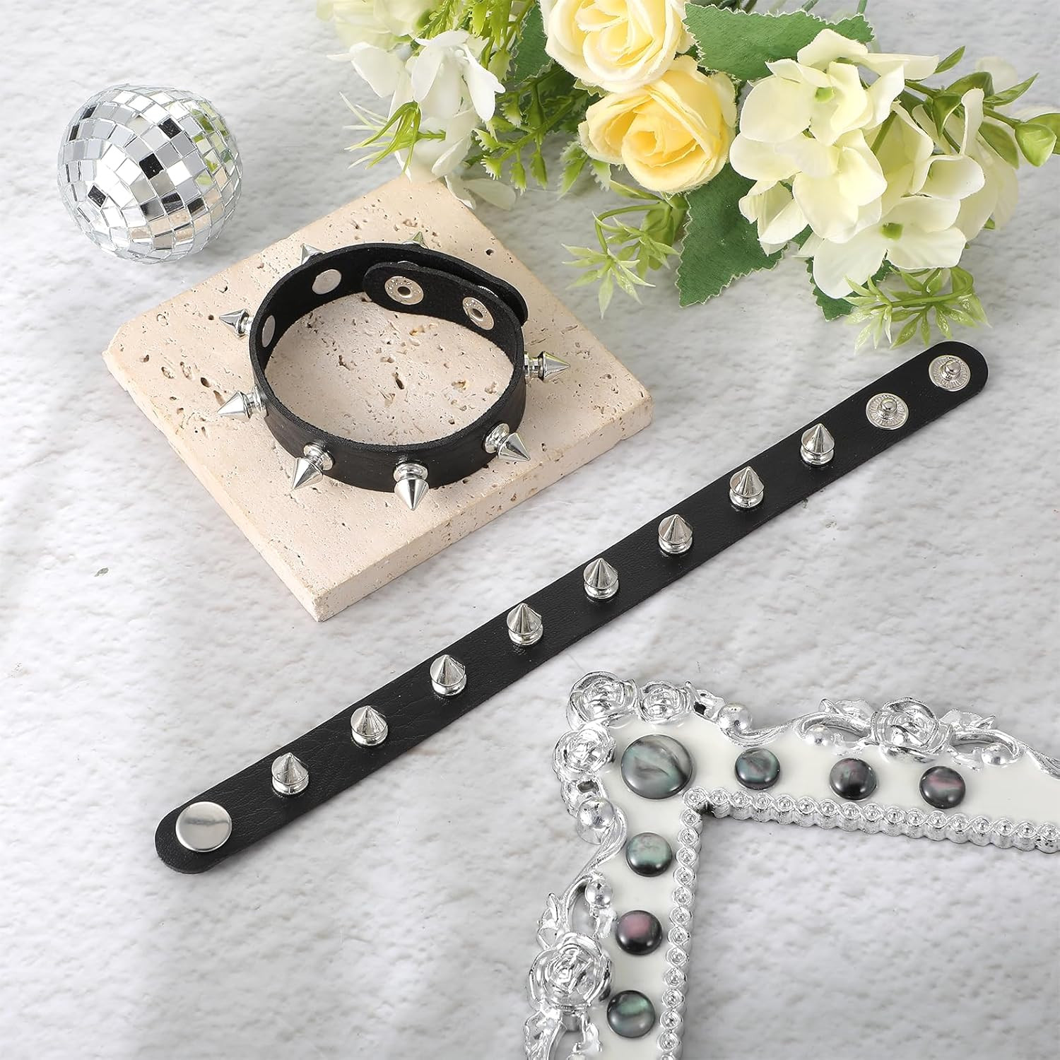 Spike Bracelet Adjustable Punk Rock Studded Leather Wristband Black Emo Bracelet