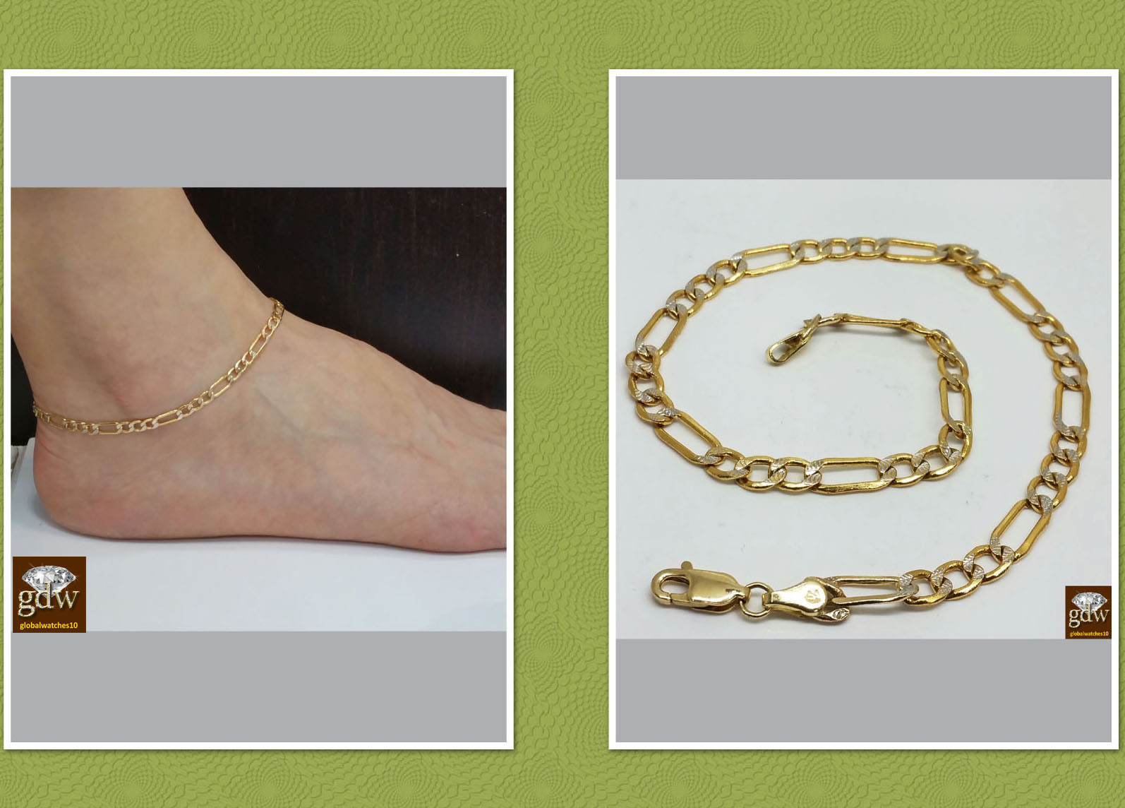 Real 10K Yellow Gold Anklet 10″ Inch Diamond Cut Figaro Link Ladies 4mm Lobster