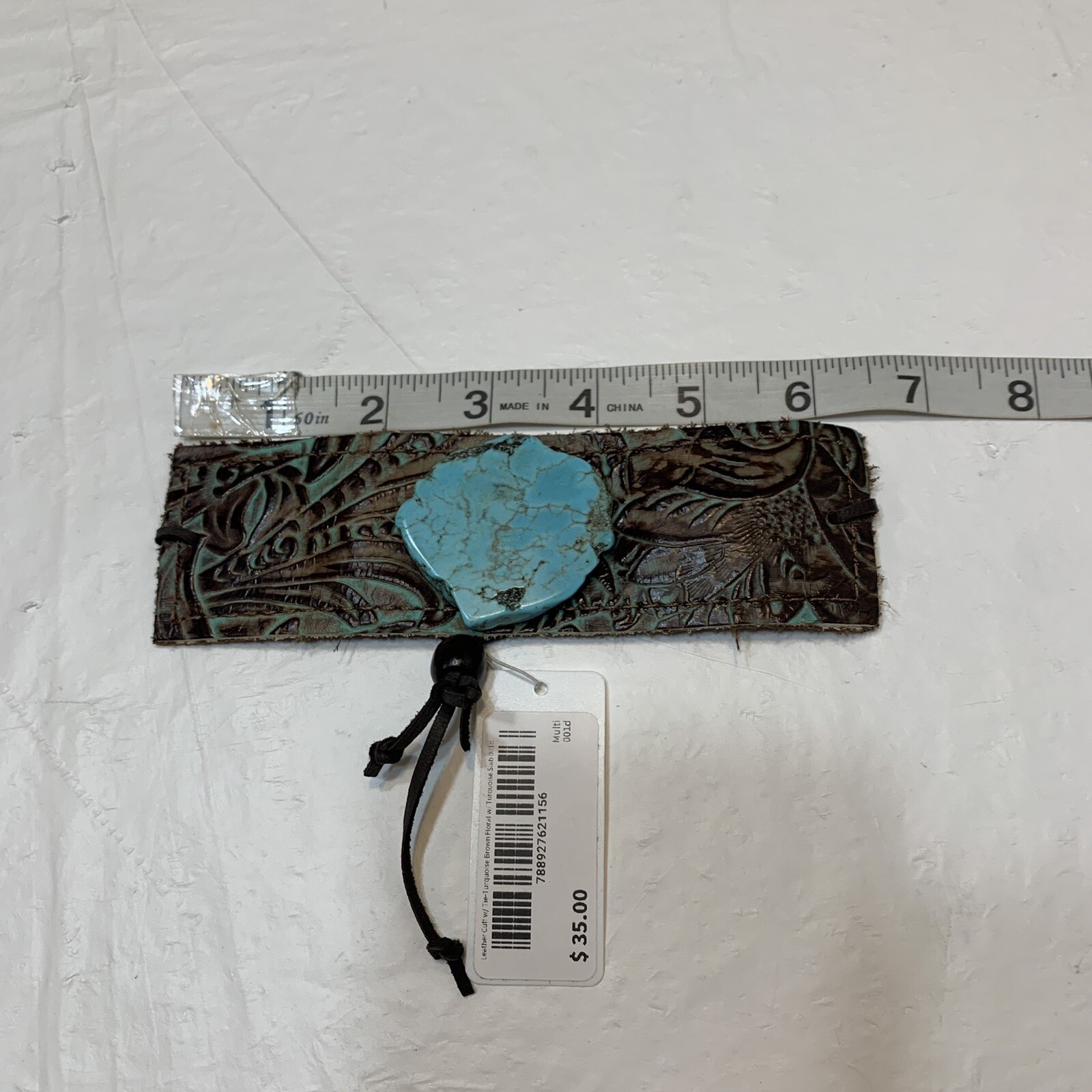 The Jewelry Junkie Leather Cuff Turquoise Slab Bracelet New