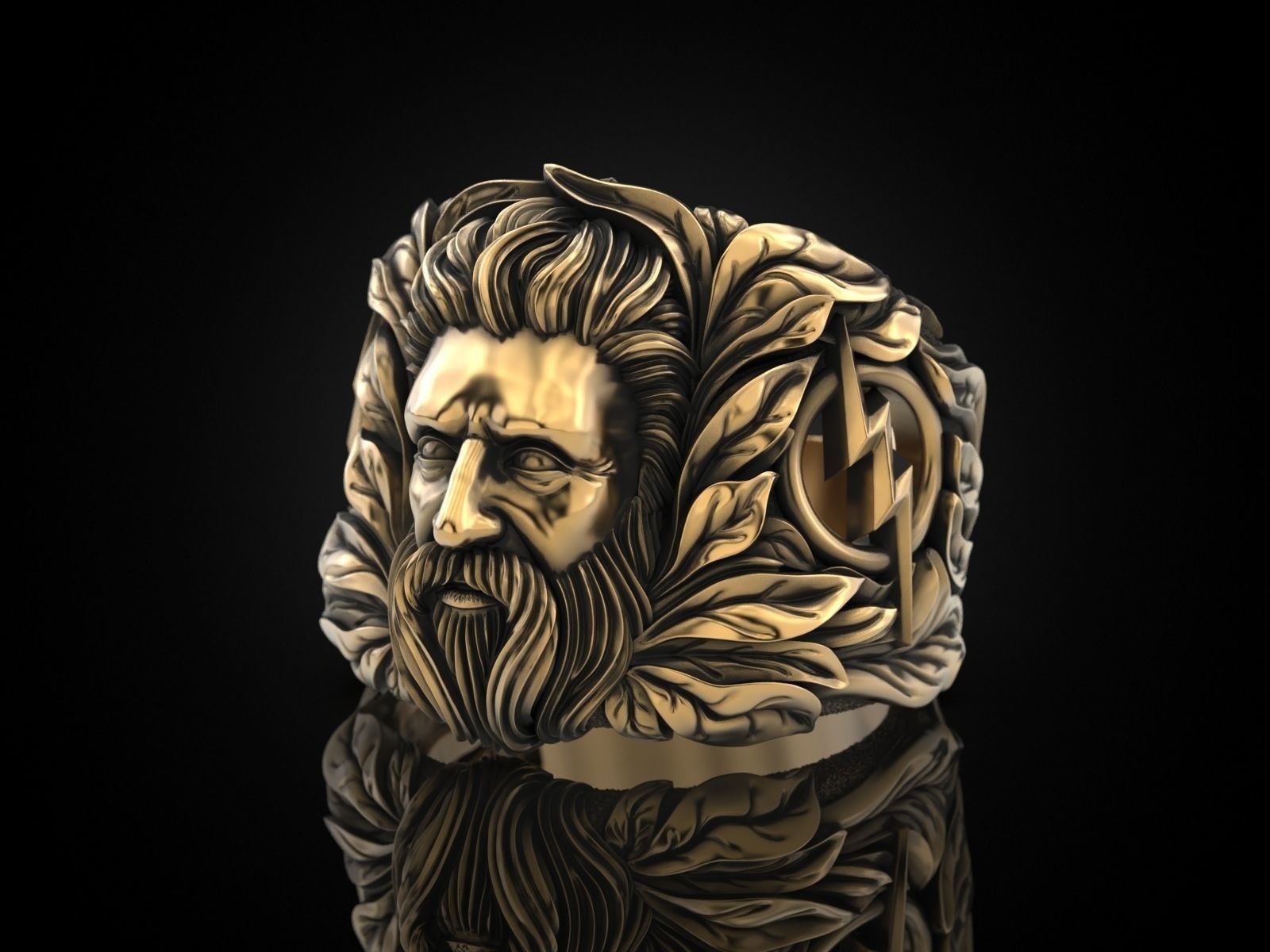 Oxidized Men’s God Zeus & Lightning Gothic 925 Sterling Silver Statement Rings