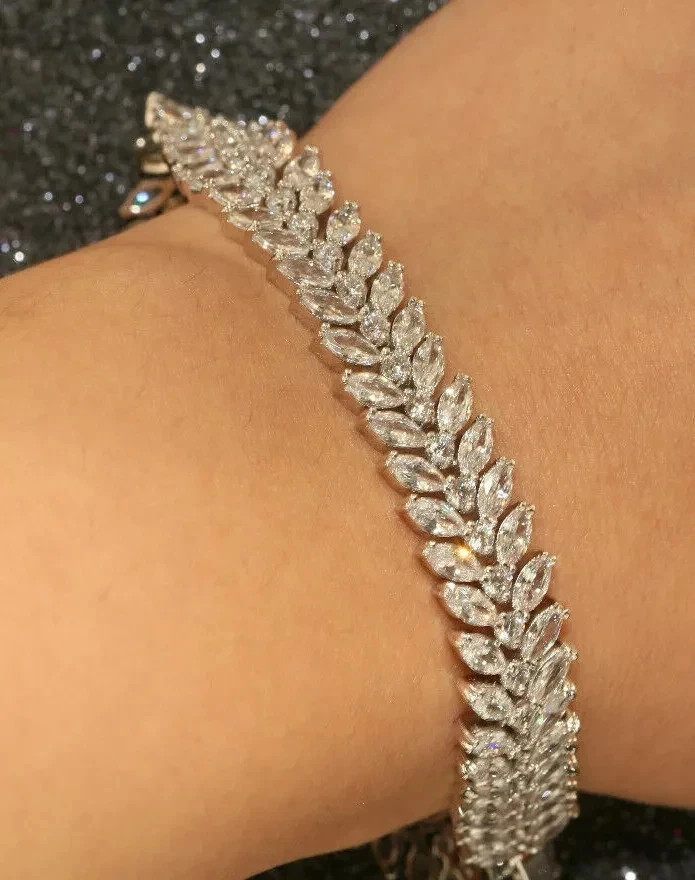 15Ct Marquise Lab-Created Diamond Women’s Tennis Bracelet 14K White Gold Finish